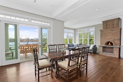 breakfast area and fireplace